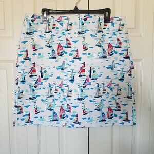 TALBOTS Petite Womens 16P A-Line Skirt Knee Length Nautical Sailboats Multicolor